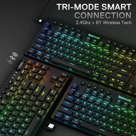 Redragon K621 Horus TKL RGB Mechanical Keyboard, 5.0 BT/2.4 Ghz/Wired Three Modes 80% Ultra-Thin Low Profile & Linear Red Switches, Black