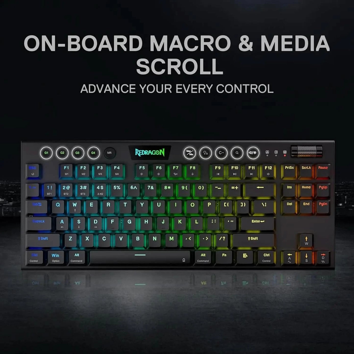Redragon K621 Horus TKL RGB Mechanical Keyboard, 5.0 BT/2.4 Ghz/Wired Three Modes 80% Ultra-Thin Low Profile & Linear Red Switches, Black