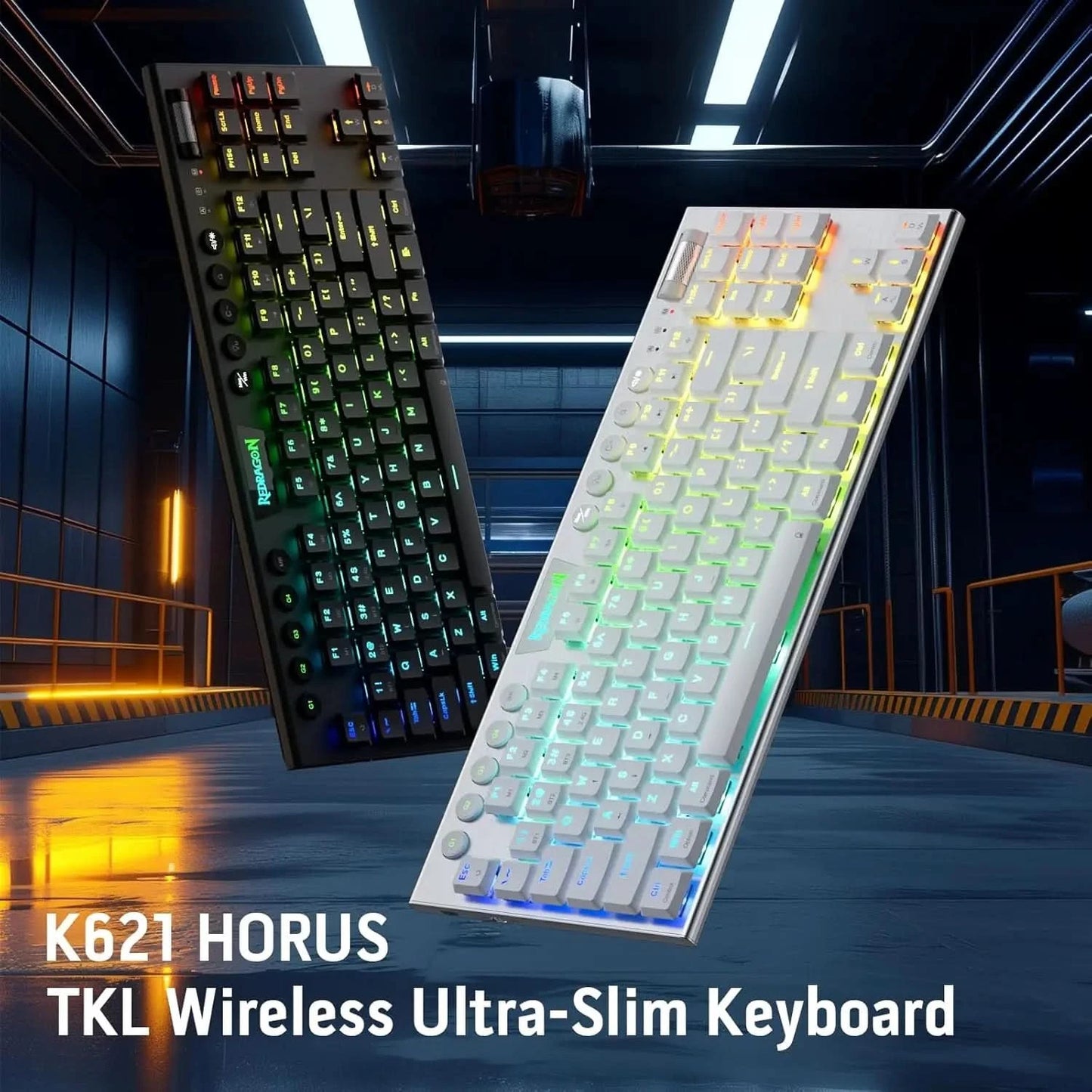 Redragon K621 Horus TKL RGB Mechanical Keyboard, 5.0 BT/2.4 Ghz/Wired Three Modes 80% Ultra-Thin Low Profile & Linear Red Switches, Black