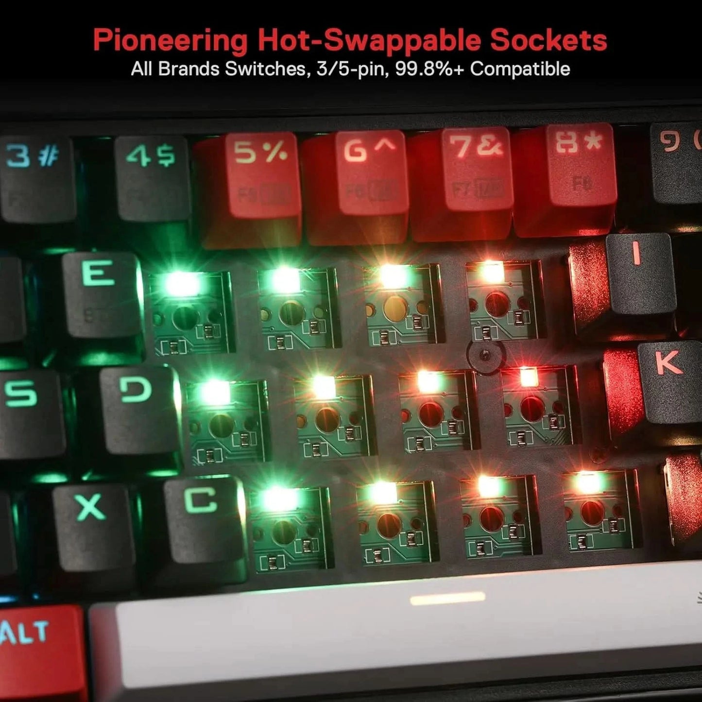 Redragon K631 PRO 65% 3-Mode Wireless RGB Gaming Keyboard, 68 Keys Hot-Swappable Compact Mechanical Keyboard PCB Socket & Dedicated Arrow Keys, Quiet Red Linear Switch