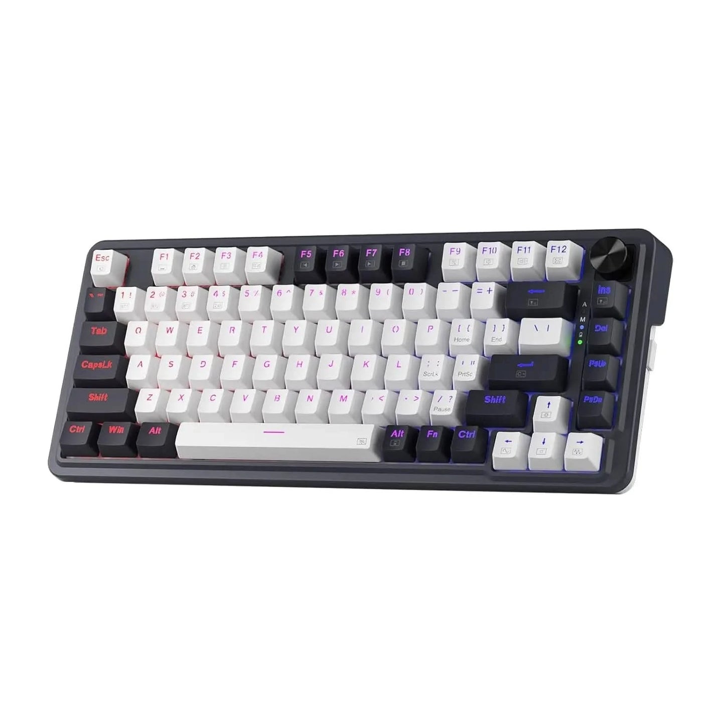 Redragon K673 PRO 75% Wireless Gasket RGB Gaming Keyboard, 3-Modes 81 Keys Compact Mechanical Keyboard Dedicated Knob Control & Sound Absorbing Pads (Linear Red Switch)