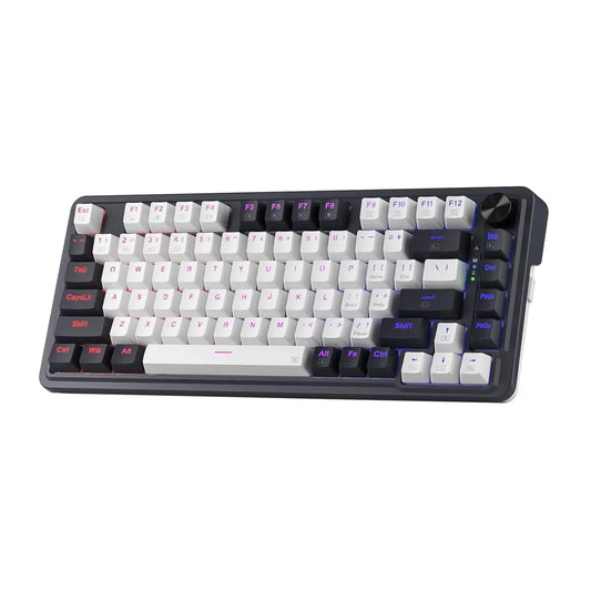Redragon K673 PRO 75% Wireless Gasket RGB Gaming Keyboard, 3-Modes 81 Keys Compact Mechanical Keyboard Dedicated Knob Control & Sound Absorbing Pads (Linear Red Switch)