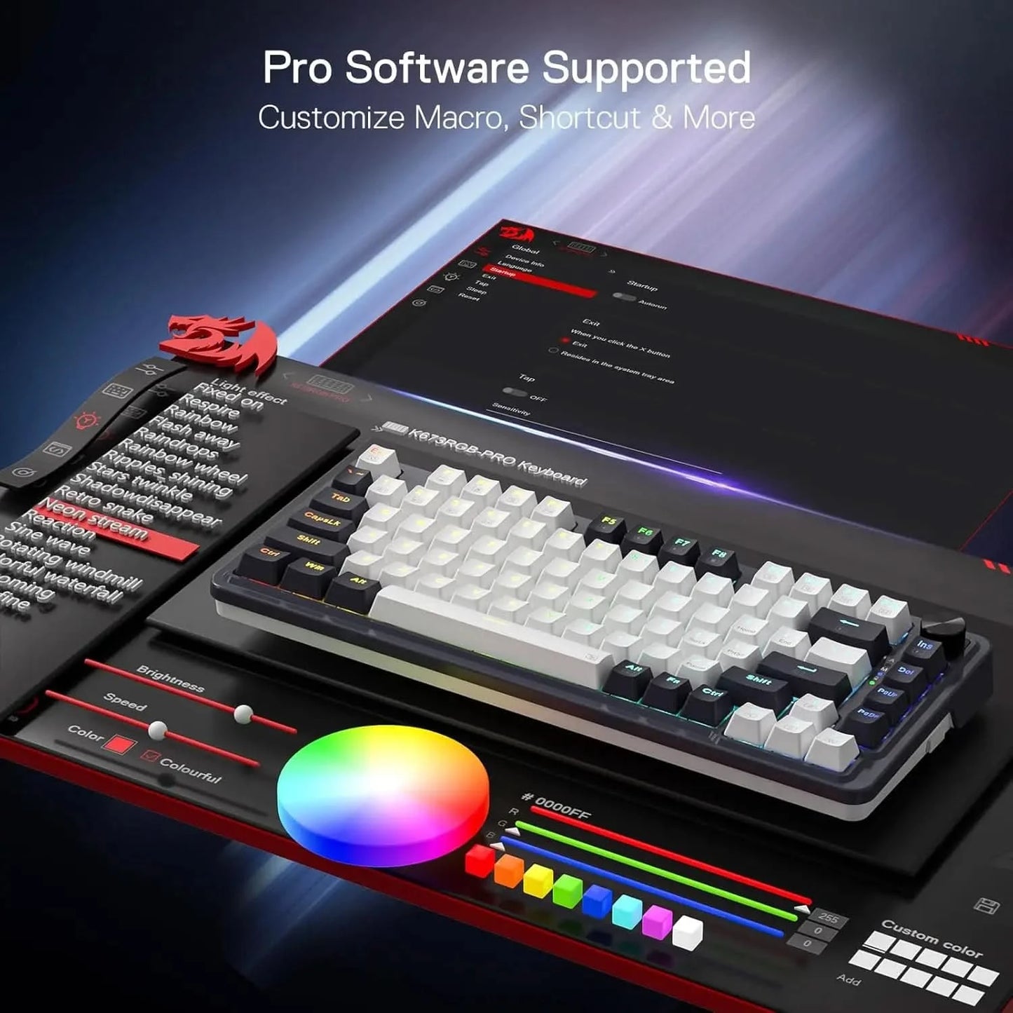 Redragon K673 PRO 75% Wireless Gasket RGB Gaming Keyboard, 3-Modes 81 Keys Compact Mechanical Keyboard Dedicated Knob Control & Sound Absorbing Pads (Linear Red Switch)
