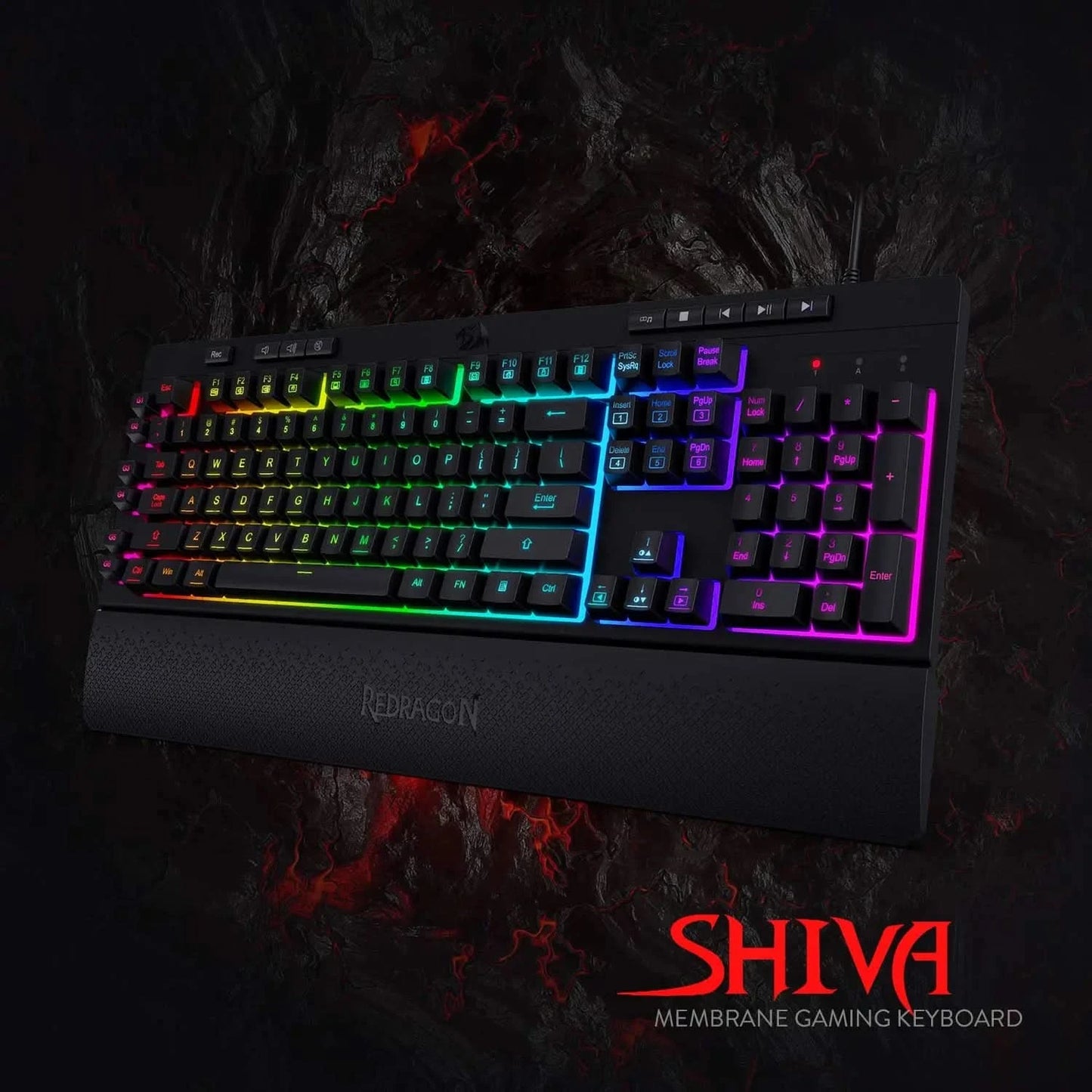 Redragon Shiva K512 RGB Backlit Membrane Wired Gaming Keyboard with Multimedia Keys, 6 Extra On-Board Macro Keys, Dedicated Media Control (Black)