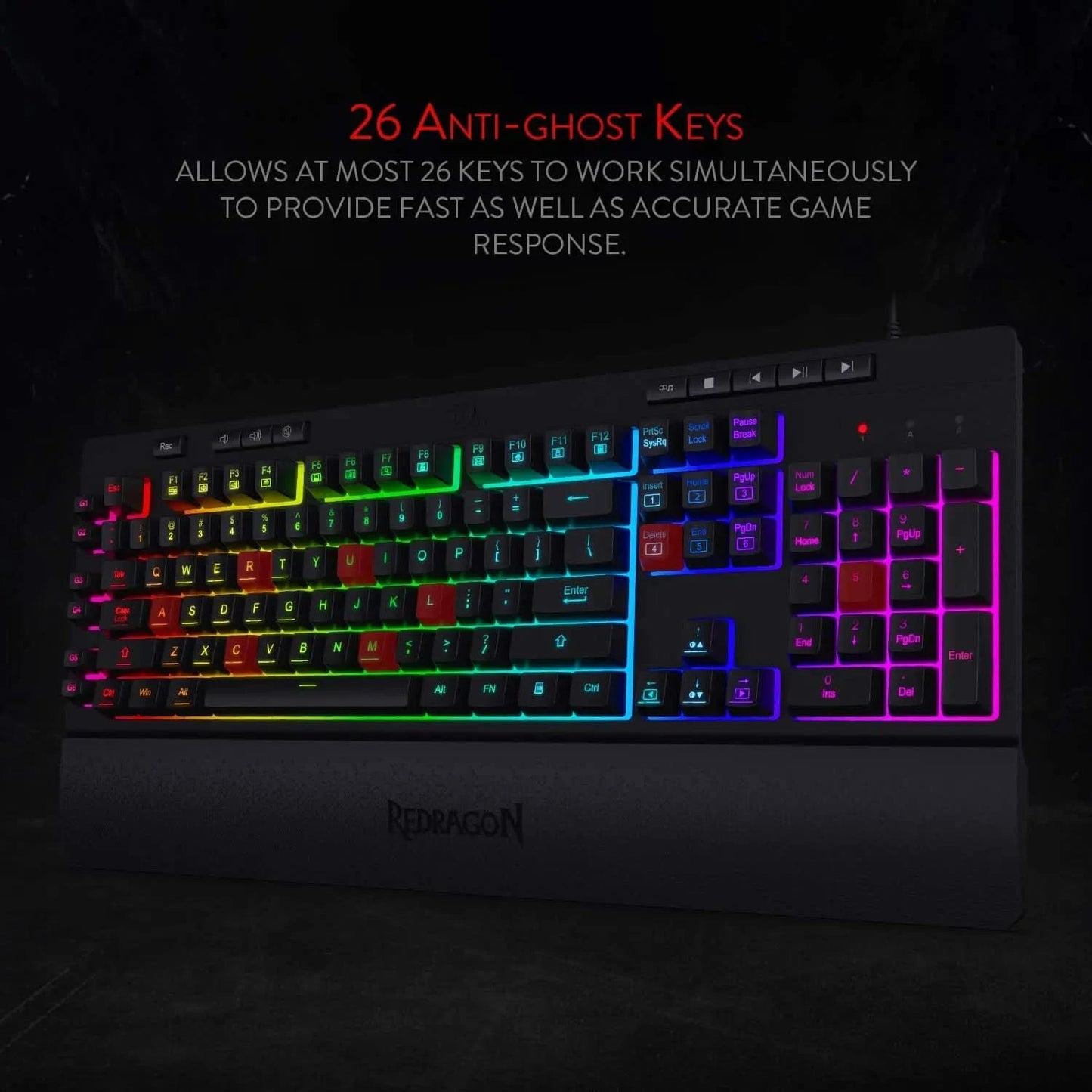Redragon Shiva K512 RGB Backlit Membrane Wired Gaming Keyboard with Multimedia Keys, 6 Extra On-Board Macro Keys, Dedicated Media Control (Black)