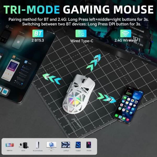 AULA SC620 Tri-Mode Wireless Gaming Mouse for PC, Laptop, Mac White (SC620W)