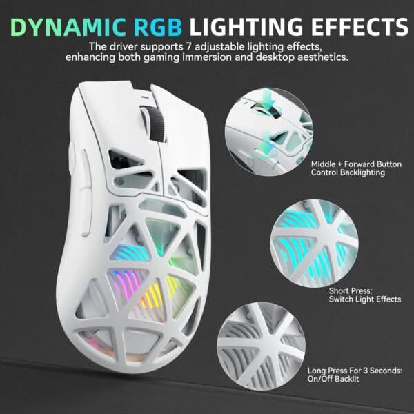 AULA SC620 Tri-Mode Wireless Gaming Mouse for PC, Laptop, Mac White (SC620W)