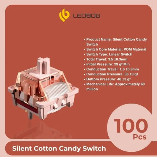 AULA LEOBOG Silent Cotton Candy Linear Switch – Ultra-Smooth, Pre-Lubed, Hot-Swappable, Ideal for Custom Keyboards – 100pcs (SCCS100)