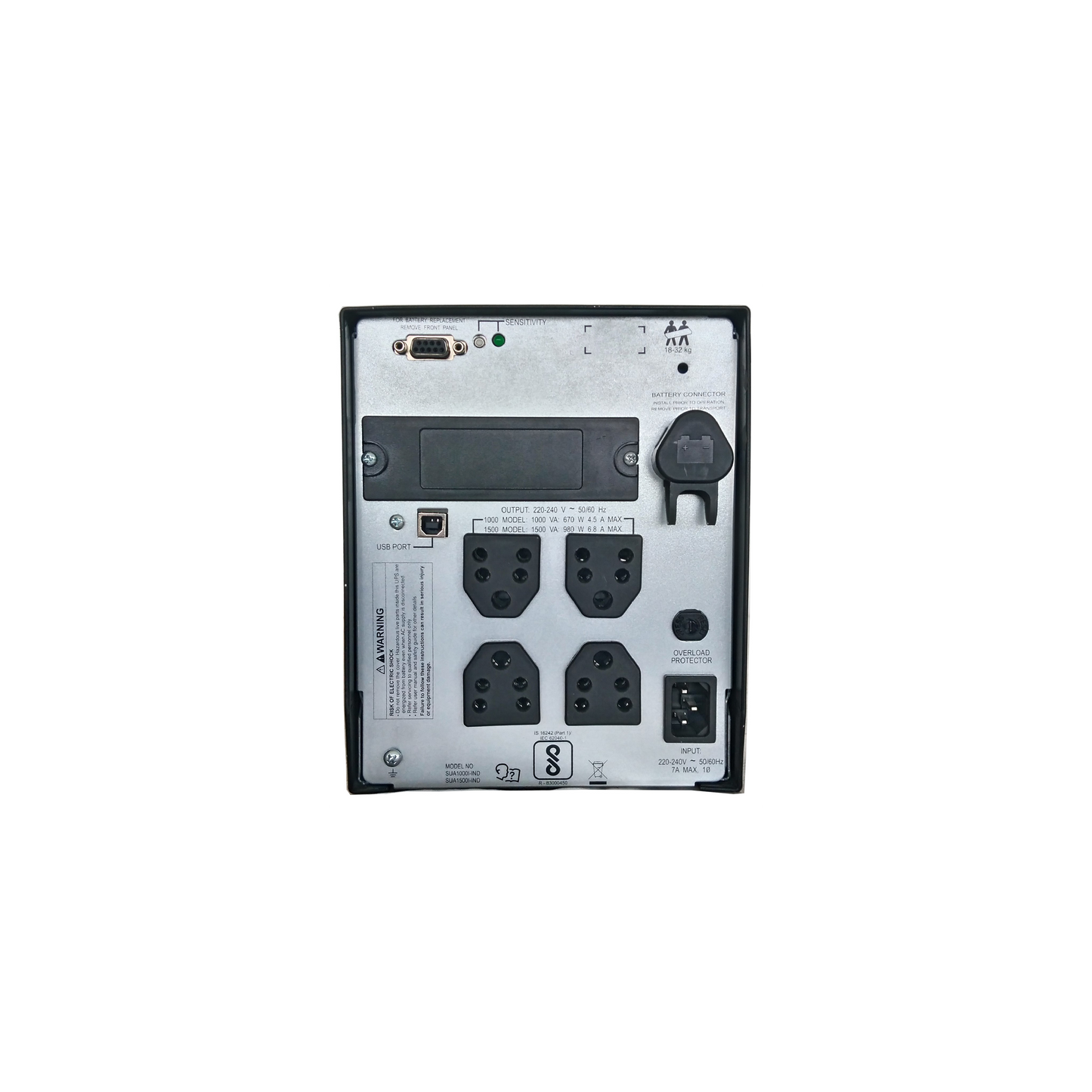 APC Smart-UPS SUA1000I-IND - 1000VA/ 670W | 230V | 4 India 3-pin 6A Outlets | Reliable Power Backup for Critical Devices | Automatic Voltage Regulation | Visual LED and Audible Alarms | User Replacable Battery | Energy Efficient | 2 years Warranty