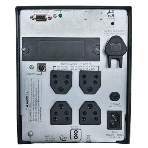 APC Smart-UPS SUA1500I-IND - 1500VA/ 980W | 230V | 4 India 3-pin 6A Outlets | Advanced UPS for Servers and Network Devices | Automatic Voltage Regulation | Visual LED and Audible Alarms | User Replacable Battery | Energy Efficient | 2 years Warranty