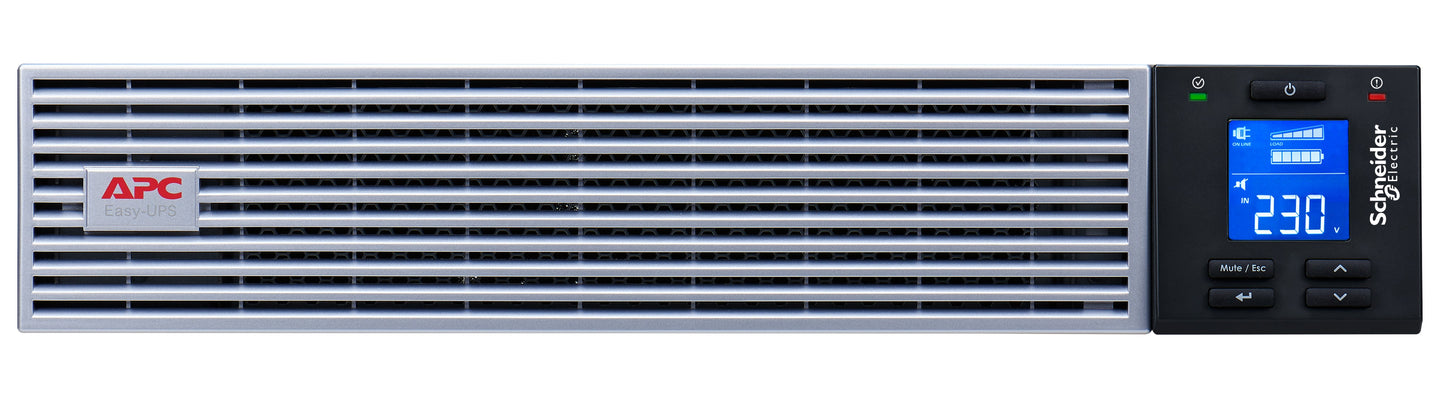 APC Easy UPS On-Line SRVL3KRI-IN- 3kVA | 230V | 4 India 3-pin 6A + 1 Hard wire 3-wire (1P+N+E) Outlets | Lithium-ion | Rack/Tower 2U | Intelligent Card Slot | Visual LCD and Audible Alarms | W/O rail kit | 3 years Warranty