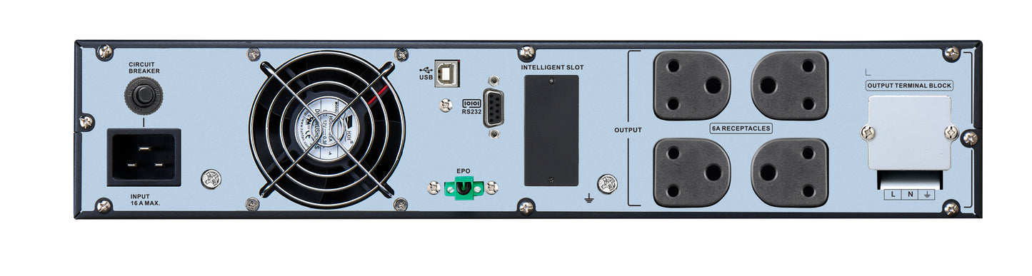 APC Easy UPS On-Line SRVL3KRI-IN- 3kVA | 230V | 4 India 3-pin 6A + 1 Hard wire 3-wire (1P+N+E) Outlets | Lithium-ion | Rack/Tower 2U | Intelligent Card Slot | Visual LCD and Audible Alarms | W/O rail kit | 3 years Warranty