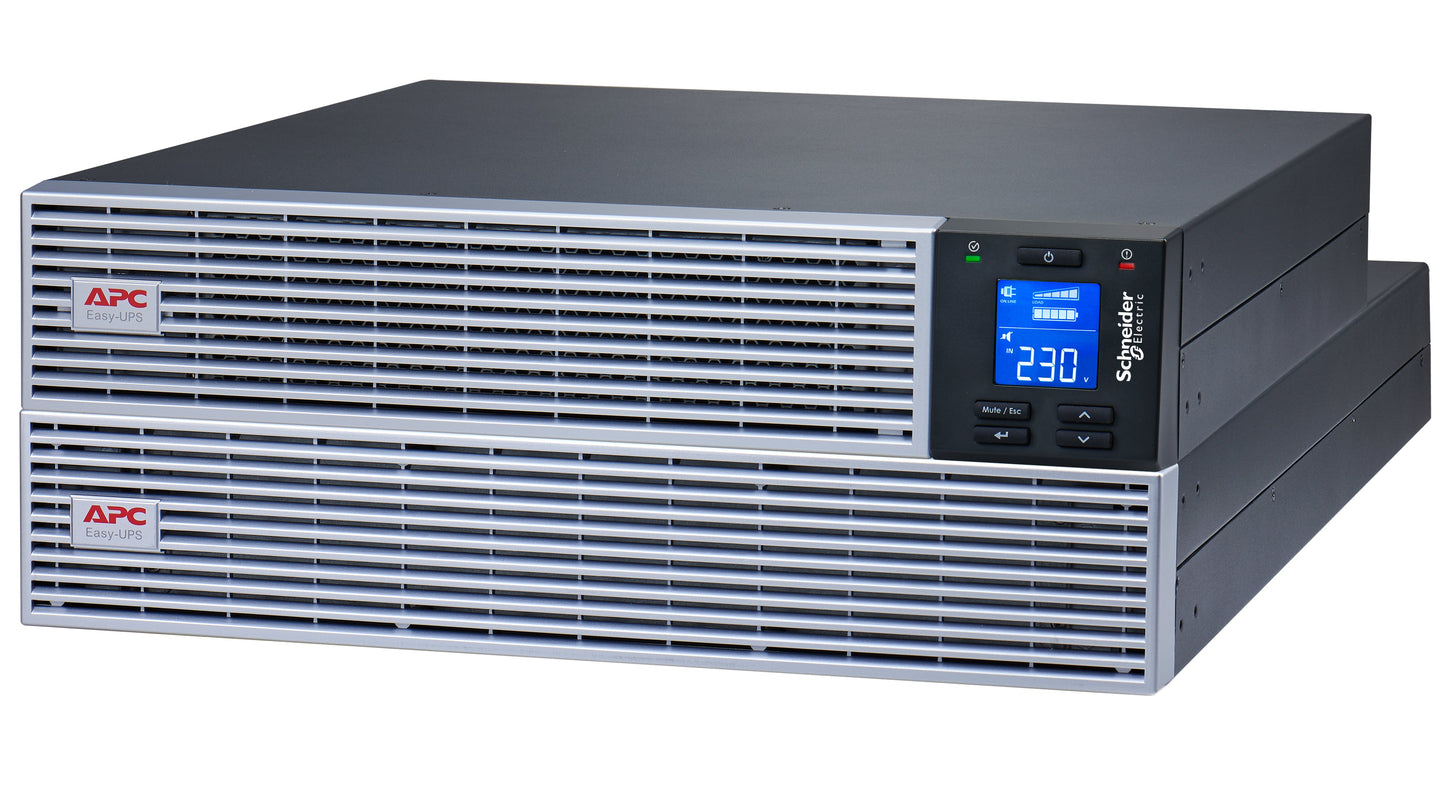 APC Easy UPS On-Line SRVL3KRIL-IN - 3000VA/ 2700W | 230V | 4 India 3-pin 6A +1 Hard wire (1P+N+E) Outlets | Lithium-ion | Rack/Tower 4U | Intelligent Card Slot | Visual LCD and Audible Alarms | Extended runtime,W/O rail kit | 3 years Warranty on UPS