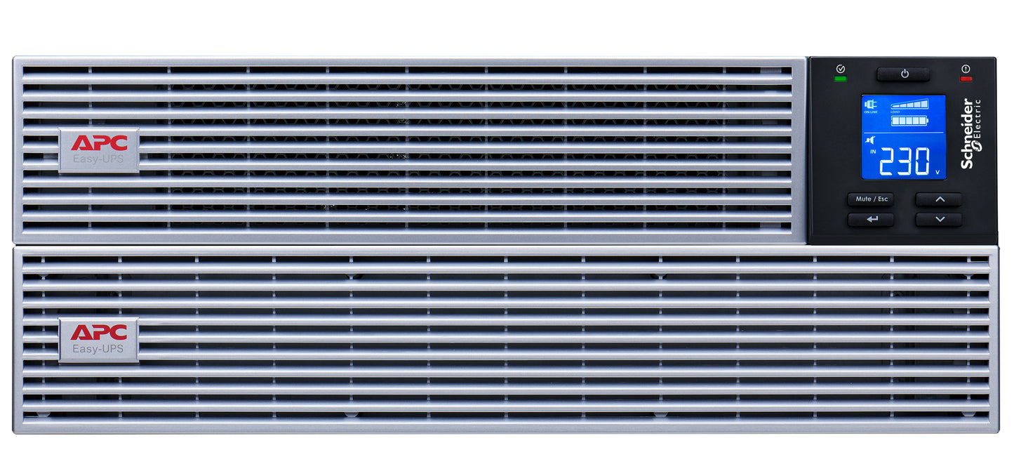 APC Easy UPS On-Line SRVL3KRIL-IN - 3000VA/ 2700W | 230V | 4 India 3-pin 6A +1 Hard wire (1P+N+E) Outlets | Lithium-ion | Rack/Tower 4U | Intelligent Card Slot | Visual LCD and Audible Alarms | Extended runtime,W/O rail kit | 3 years Warranty on UPS