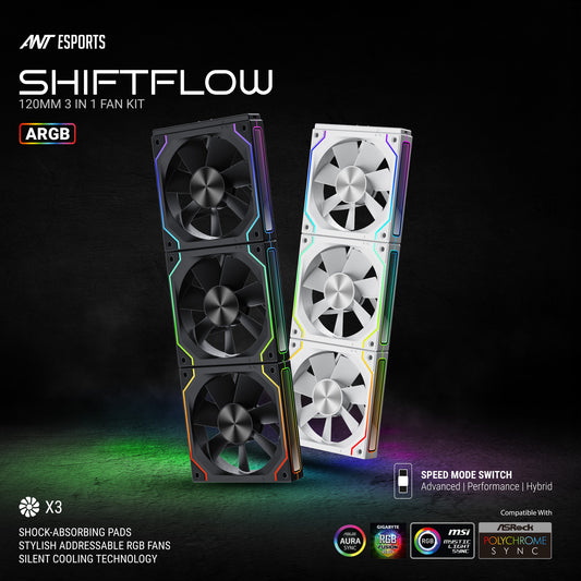 ANT ESPORTS SHIFTFLOW KIT 120MM 3-IN-1 CASE FAN KIT ARGB (BLACK)