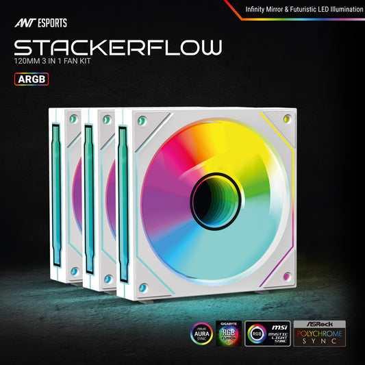 ANT ESPORTS STACKERFLOW KIT 120MM 3-IN-1 CASE FAN KIT ARGB (WHITE)