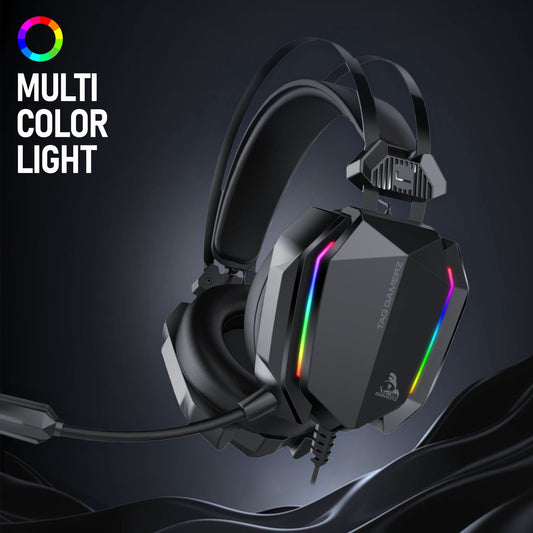 TAG Titan Gaming Headphone, 50mm Drivers, 7-Color RGB, Noise-Cancelling Mic, 3.5mm + USB, Black