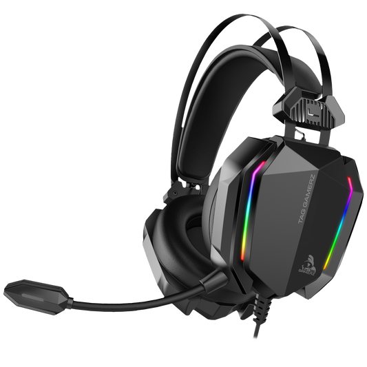 TAG Titan Gaming Headphone, 50mm Drivers, 7-Color RGB, Noise-Cancelling Mic, 3.5mm + USB, Black