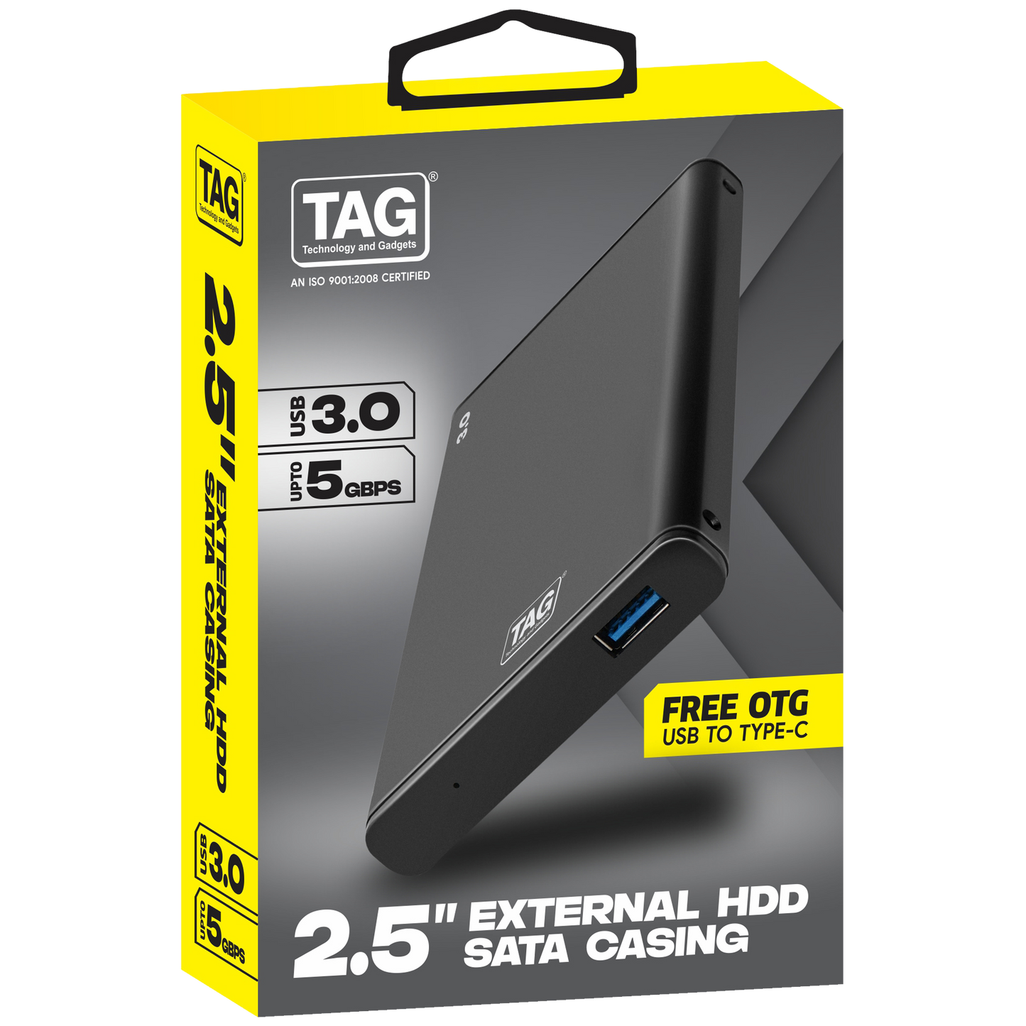 TAG 2.5 Inch SATA HDD SSD Casing, USB 3.0, Up to 5Gbps, Supports Up to 6TB, Black