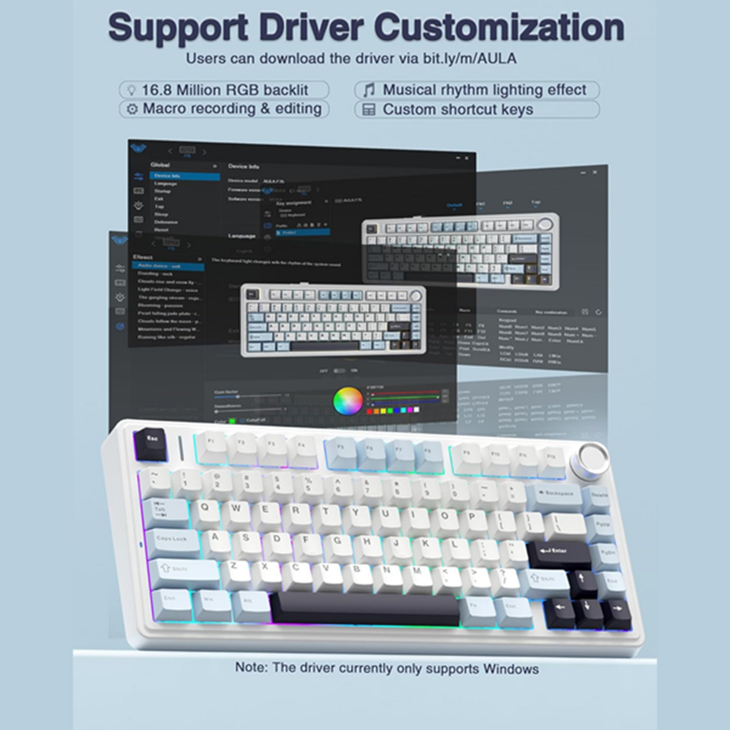 AULA F75 75% Wireless Mechanical Keyboard | Hot Swappable | Pre-lubed Linear Switches | RGB Backlit | 2.4GHz/Type-C/Bluetooth Gaming Keyboard (Ice Blue, Reaper Switch)
