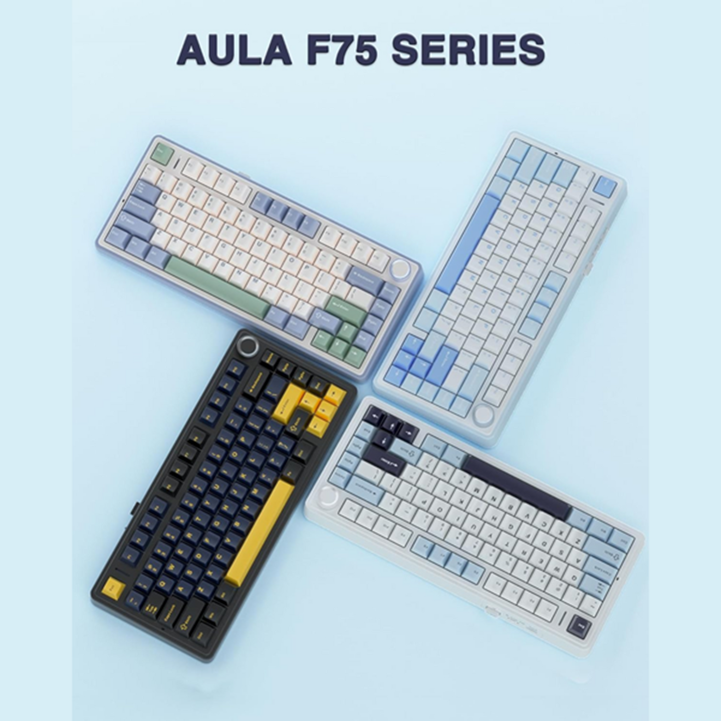 AULA F75 75% Wireless Mechanical Keyboard | Hot Swappable | Pre-lubed Linear Switches | RGB Backlit | 2.4GHz/Type-C/Bluetooth Gaming Keyboard (Ice Blue, Reaper Switch)