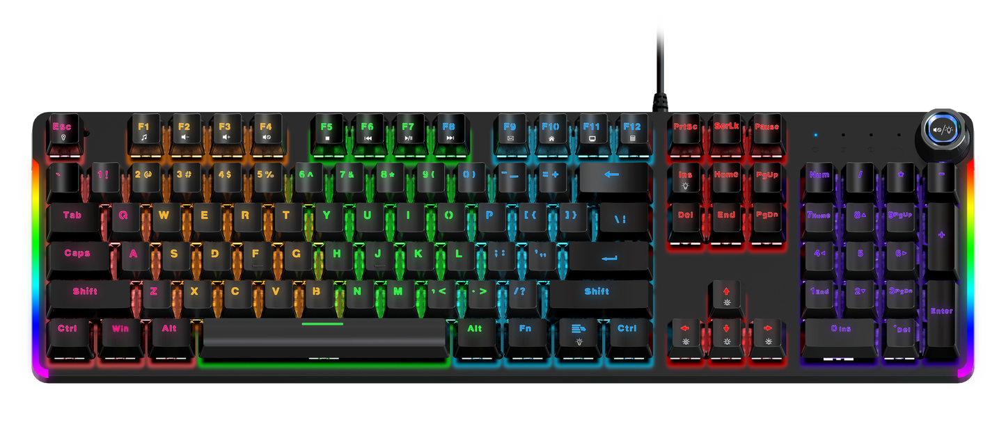 TAG Warrior 2.0 USB Mechanical Gaming Keyboard, 104 Keys, Rainbow RGB Backlight, Anti-Ghosting, 50 Million Keystrokes, Black