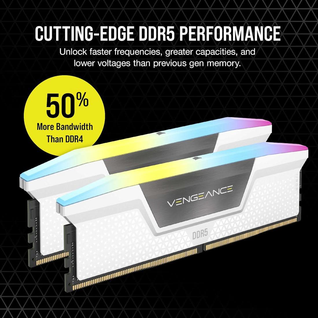 Corsair Vengeance RGB White 32GB (16GB x 2) 6000MHz DDR5 RAM CMH32GX5M2E6000Z36W