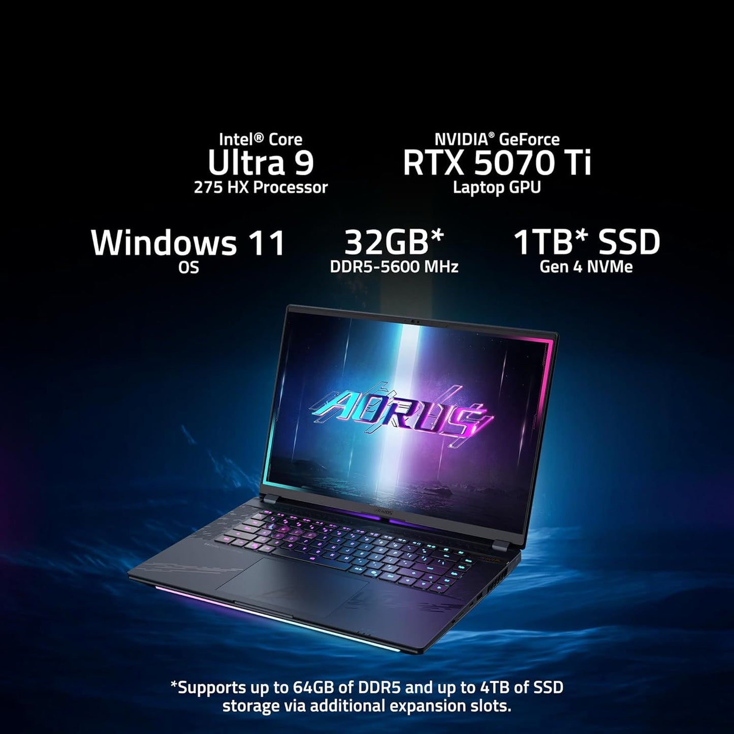 Gigabyte Aorus Master 16 BXHC4INE64SH, Intel Core Ultra 9 275HX Processor, 32 GB DDR5 Ram, 1TB M.2 NVMe SSD, NVIDIA GeForce RTX 5070 Ti, 12GB GDDR7, 16 Inch, OLED WQXGA Gaming Laptop