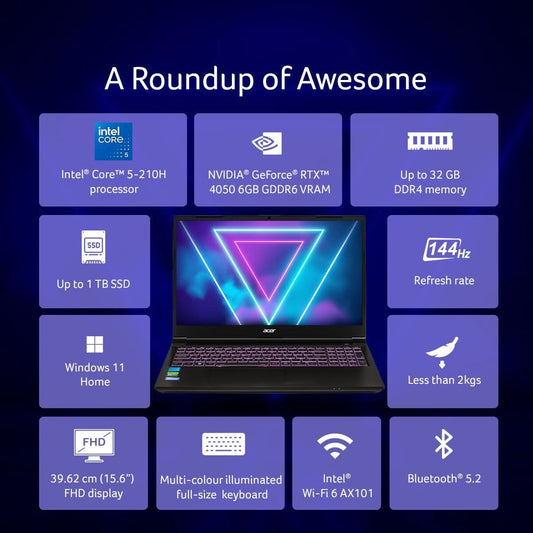 Acer Aspire A715-79G Intel Core 5-210H processor, 16 GB RAM, 512 GB SSD, NVIDIA GeForce RTX 4050 - 6GB GDDR6, 15.6 Inch, FHD, Windows 11 Home, MS Office, Flame Black Gaming Laptop