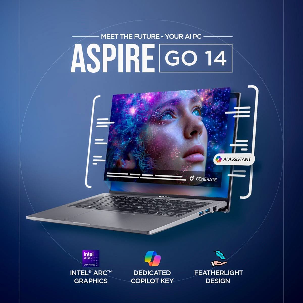 Acer Aspire Go 14, Intel Core Ultra 5 125H processor,16 GB RAM, 512 GB SSD, WUXGA IPS, 14.0"/35.56 cm, Win 11 Home, MS Office, Space Gray, 1.5 kg, AG14-71M, Backlit Keyboard, Premium Laptop