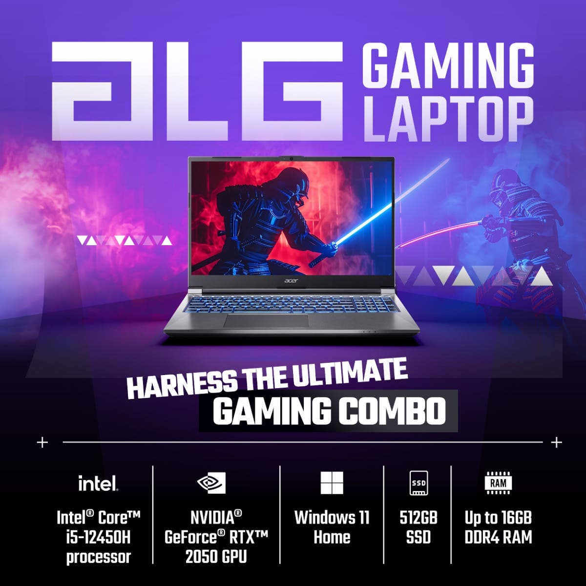 ACER ALG GAMING LAPTOP, INTEL CORE I5 12TH GEN-12450H PROCESSOR, NVIDIA GEFORCE RTX 2050 - 4GB(16GB RAM/512GB SSD)FULL HD DISPLAY, 39.6 CM (15.6"), 144HZ, WINDOWS 11 HOME, MSO, STEEL GRAY, 1.99KG, AL15G-52, BACKLIT KEYBOARD