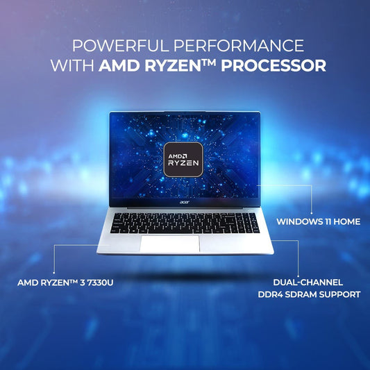 Acer Aspire, AMD Ryzen R3 7330U processor, 8 GB RAM, 512 GB SSD, Full HD IPS, 15.6"/39.62 cm, Windows 11 Home, Pure Silver, 1.79 kg, AS15-42, Thin and Light laptop