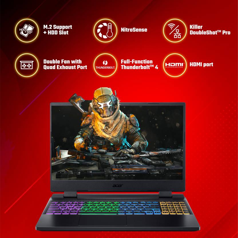 ACER NITRO 5 GAMING LAPTOP 12TH GEN INTEL CORE I5 12450H (WINDOWS 11 HOME/16 GB/512 GB SSD/NVIDIA GEFORCE RTX 3050/144HZ) AN515-58 WITH 15.6 INCH IPS DISPLAY