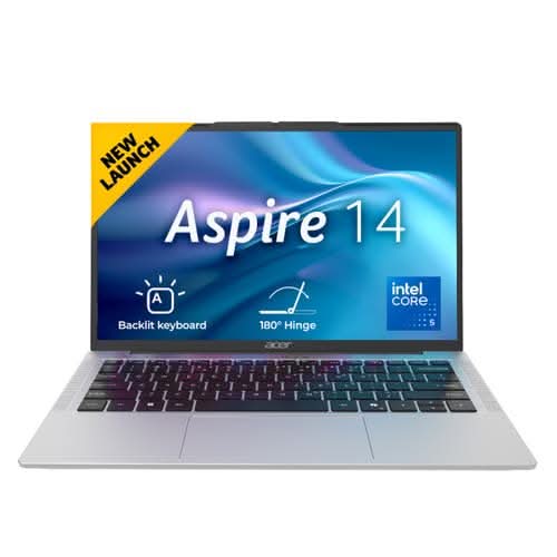 Acer Aspire 14 UN.36CSI.009, Intel Core 5 210H, Windows 11 Home, MS Office, 16GB RAM, 512GB SSD, 14 inch, Silver, Backlit Keyboard, AS14H-53, 1.44 kg Thin and Light Laptop