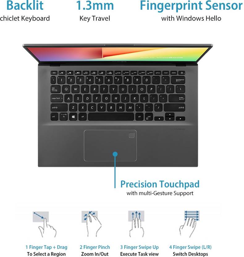 ASUS VIVOBOOK 14 INTEL CORE I5 10TH GEN 10210U - (8 GB/1 TB HDD/256 GB SSD/WINDOWS 10 HOME) X412FA-EK512T THIN AND LIGHT LAPTOP  (14 INCH, SLATE GREY, 1.50 KG)