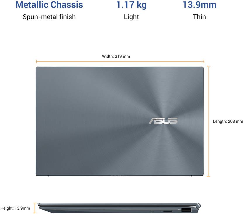 ASUS ZENBOOK 14 INTEL CORE I7 10TH GEN 1065G7 - (16 GB/512 GB SSD/WINDOWS 10 HOME) UX425JA-BM701TS THIN AND LIGHT LAPTOP  (14 INCH, PINE GREY, 1.17 KG, WITH MS OFFICE)