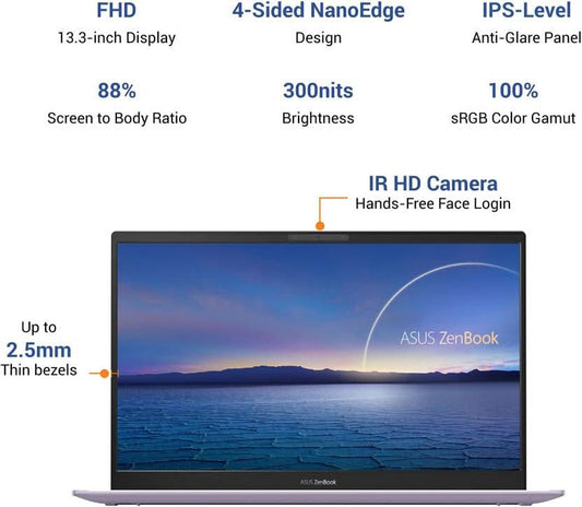 ASUS ZenBook 13 Intel Core i5 11th Gen 1135G7 - (8 GB/512 GB SSD/Windows 10 Home) UX325EA-EG501TS Thin and Light Laptop  (13.3 inch, Lilac Mist, 1.11 kg, With MS Office)