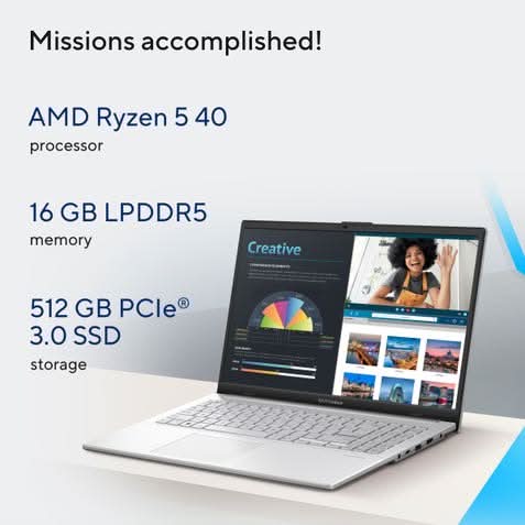 ASUS Vivobook Go 15 E1504FA-IN2816WS, Ryzen 5 40, 16GB, 512GB SSD, AMD Radeon Graphics, 15.6 inch FHD, Windows 11 Home, Office Home 2024 with M365 Basic, 1 Year, Black