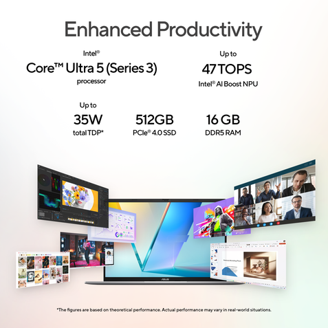 ASUS Vivobook S16 S3607AA-SH087WS, Intel Core Ultra 5 325 Series 3, 16GB RAM, 512GB SSD, Intel Graphics, 16 inch OLED FHD, Windows 11 Home, Office Home 2024, M365 Basic-1 Year Validity), AI Powered Laptop, 1 Year(s) Warranty, Silver