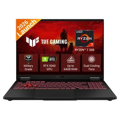 ASUS TUF Gaming A16 FA608UMI-TU288WS, AMD Ryzen 7 260, RTX 5060 GPU, 16GB RAM, 512GB SSD, 16 inch FHD+, Windows 11 Home, Office Home 2024, M365 Basic-1 Year Validity, Gaming Laptop, 1 Year(s) Warranty, Grey