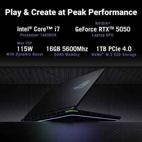 ASUS ROG Strix G16 G615JHR-TS144WS, Intel Core i7 14650HX, 16GB RAM, 1TB SSD, RTX 5050 GPU, 16 inch 2.5K resolution, Windows 11 Home, Office Home 2024 ,M365 Basic-1 Year Validity, Gaming Laptop, 1 Year(s), GREY Warranty