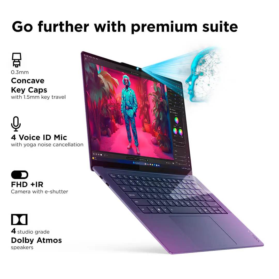 Lenovo Yoga Slim 7 Snapdragon X Elite X1E Built in-AI with Copilot+ 14"(35.5cm) 3K OLED 500Nits Touchscreen Laptop (32GB/1TB SSD/90Hz/Qualcomm NPU 45TOPS/Win11/MSO/1Yr ADP Free/Grey/1.4Kg), 83ED003BIN