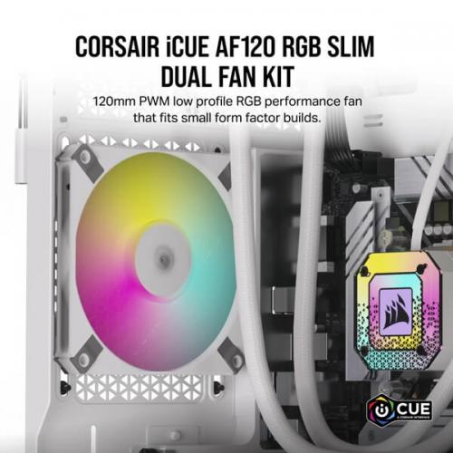 CORSAIR AF SLIM SERIES, AF120 RGB SLIM WHITE, 120MMX15MM FLUID DYNAMIC RGB FAN, DUAL PACK WITH LIGHTING NODE CORE