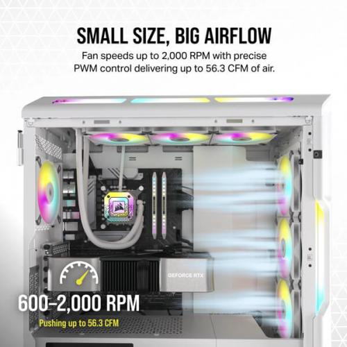 CORSAIR AF SLIM SERIES, AF120 RGB SLIM WHITE, 120MMX15MM FLUID DYNAMIC RGB FAN, DUAL PACK WITH LIGHTING NODE CORE