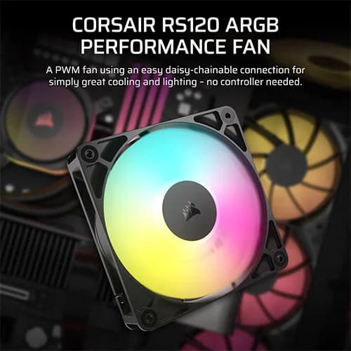CORSAIR RS120 ARGB 120MM PWM FAN DAISY-CHAIN CONNECTION LOW-NOISE MAGNETIC DOME BEARING SINGLE PACK BLACK