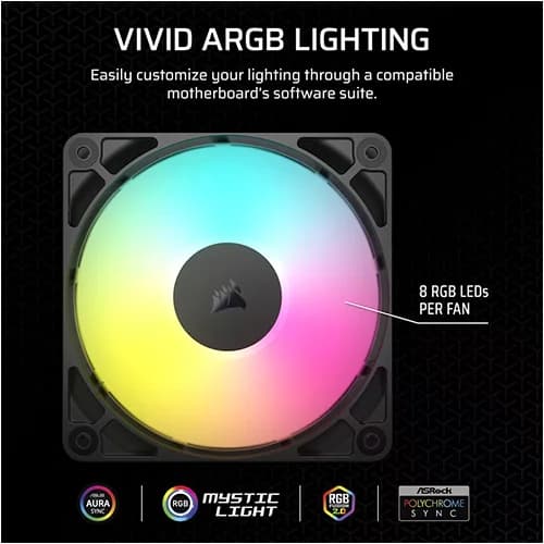 CORSAIR RS120 ARGB 120MM PWM FAN DAISY-CHAIN CONNECTION LOW-NOISE MAGNETIC DOME BEARING SINGLE PACK BLACK