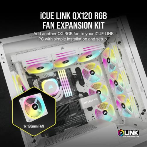 CORSAIR QX RGB SERIES, ICUE LINK QX120 RGB WHITE, 120MM MAGNETIC DOME RGB FAN, SINGLE FAN