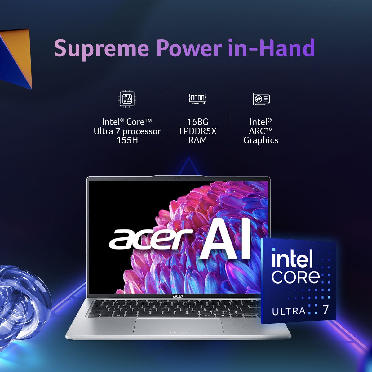 ACER SWIFT GO 14 IPS DISPLAY THIN AND LIGHT PREMIUM LAPTOP INTEL CORE ULTRA 7 PROCESSOR 155H (WINDOWS 11 HOME/16 GB/ 1 TB SSD/INTEL ARC GRAPHICS/MICROSOFT OFFICE) SFG14-73T WITH 35.56 CM (14 INCH), PURE SILVER, 1.3 KG