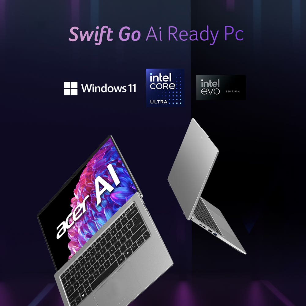 ACER SWIFT GO 14 IPS DISPLAY THIN AND LIGHT PREMIUM LAPTOP INTEL CORE ULTRA 7 PROCESSOR 155H (WINDOWS 11 HOME/16 GB/ 1 TB SSD/INTEL ARC GRAPHICS/MICROSOFT OFFICE) SFG14-73T WITH 35.56 CM (14 INCH), PURE SILVER, 1.3 KG