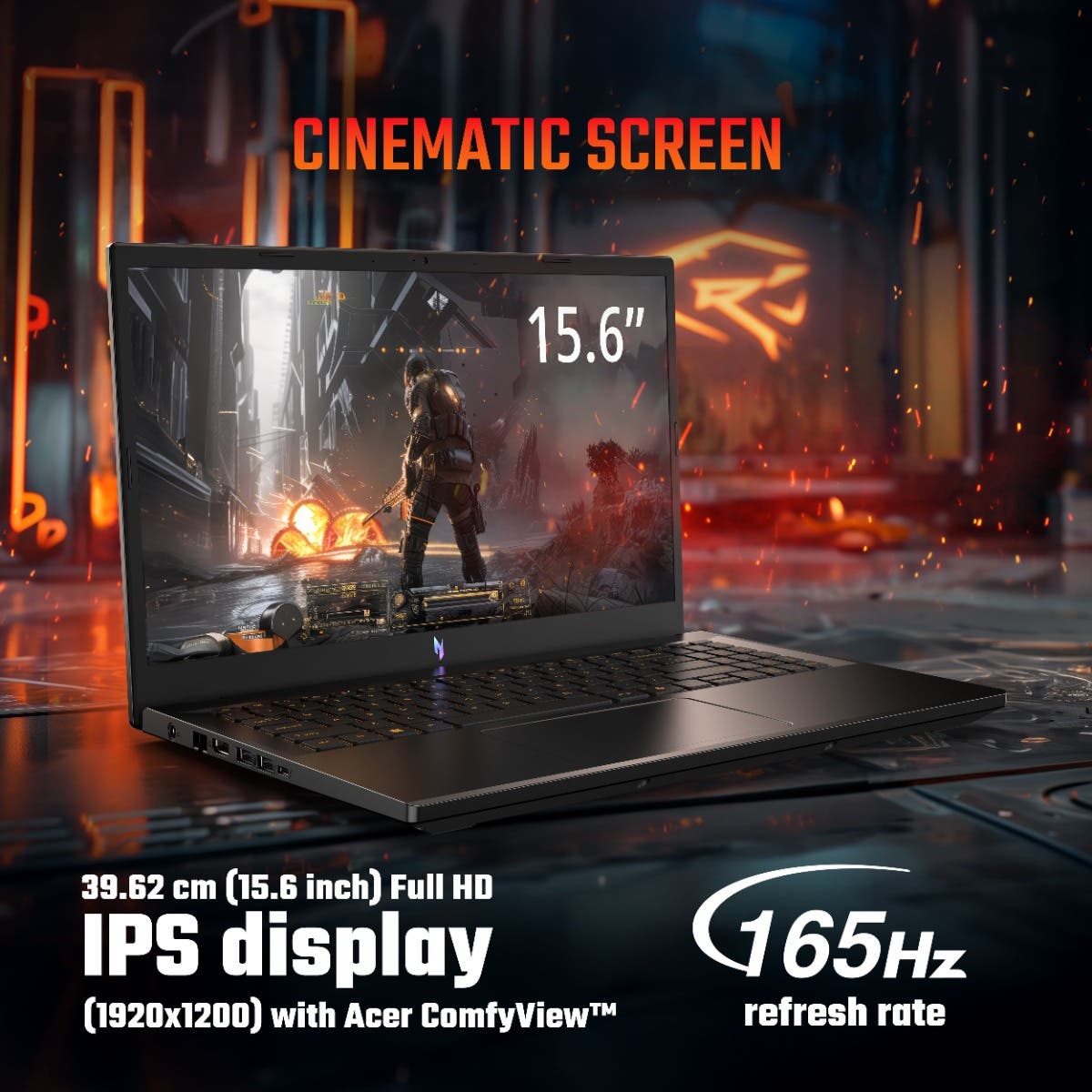 Acer Nitro V 15, Gaming Laptop, Intel core i7-13th Gen 13620H,NVIDIA GeForce RTX - 5050 8GB, 16 GB/512 GB,Full HD IPS,15.6"/39.62 cm,165 Hz, Win 11 Home, Obsidian Black, 2.113 kg, ANV15-52, Amber Keyboard